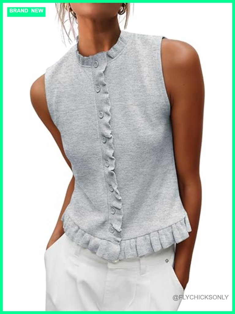 Women's Sleeveless Pleated Cardigan Summer Round Neck Knitted Top